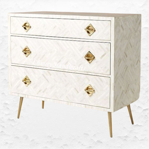 Optical Bone Inlay 3 Drawer Chest White