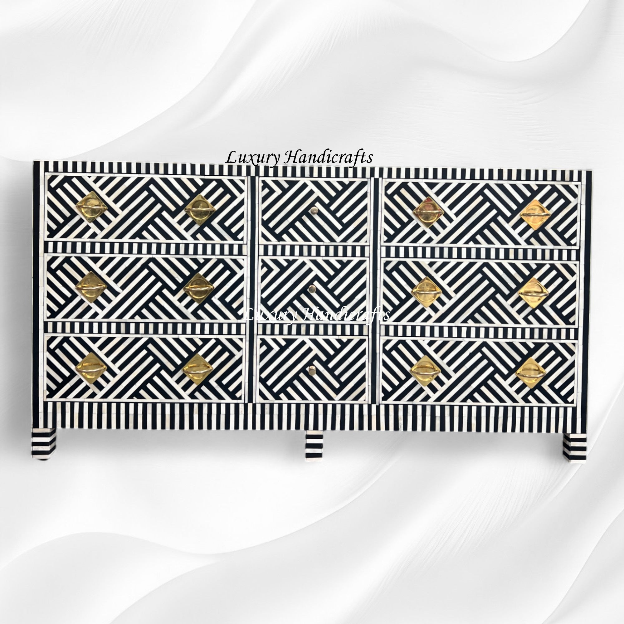 Bone Inlay Panels Optical Bone Inlay 9 Drawer Chest with Bone Base Black – Luxury Handicrafts