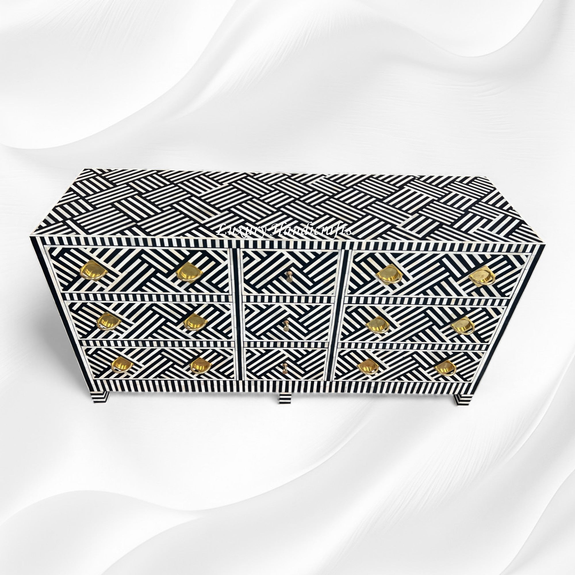 Optical Bone Inlay 9 Drawer Chest with Bone Base Black 2