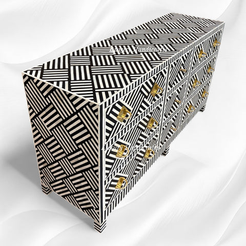 Optical Bone Inlay 9 Drawer Chest with Bone Base Black 3