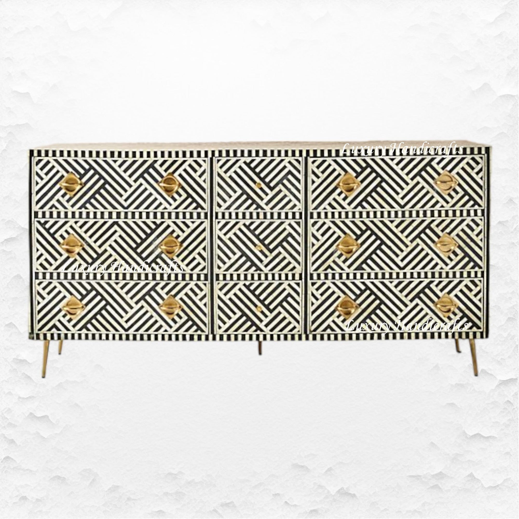 Optical Bone Inlay 9 Drawer Chest Black 1