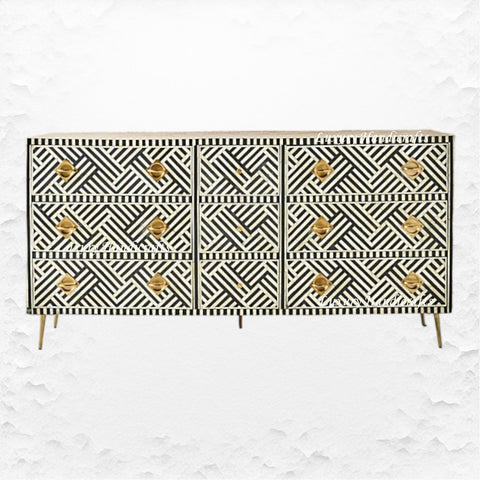 Optical Bone Inlay 9 Drawer Chest Black 1