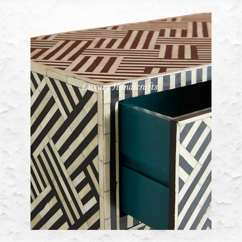 Optical Bone Inlay 9 Drawer Chest Black 5