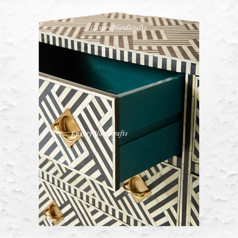 Optical Bone Inlay 9 Drawer Chest Black 7