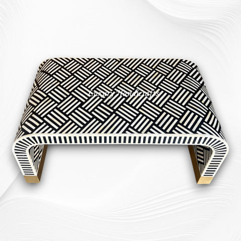 Optical Waterfall Bone Inlay Coffee Table Black Brass Base 2