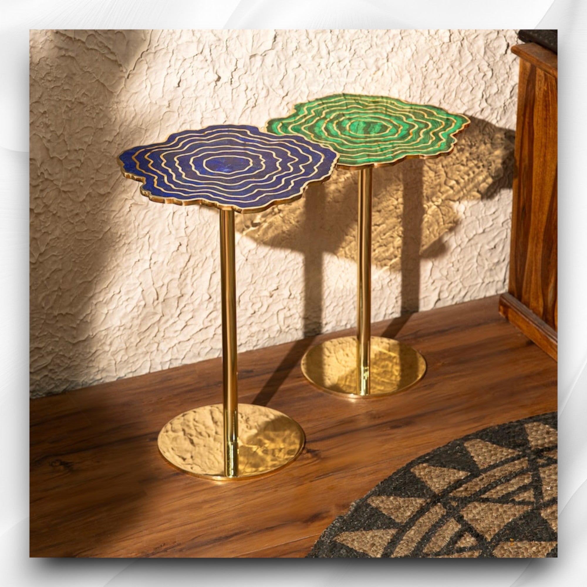 Organic Textured Brass Side Table with Lapis Lazuli