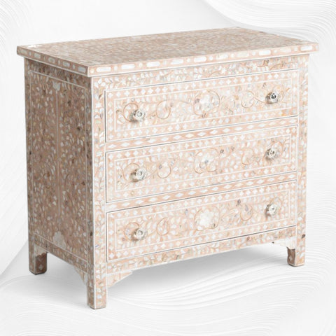 Pale Pink Mother Of Pearl Inlay 3 Drawer Chest Floral 3
