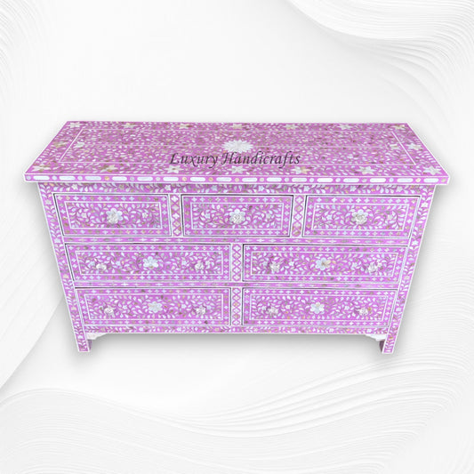 Purple Mother Of Pearl Inlay Chest Of 7 Drawers Large 1