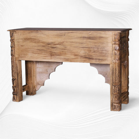 Reclaimed Wood Hand Carved Console Table 4