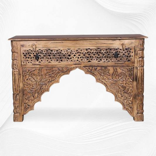 Reclaimed Wood Hand Carved Console Table 2