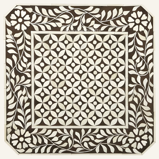Decorative tile with geometric pattern and leaf border