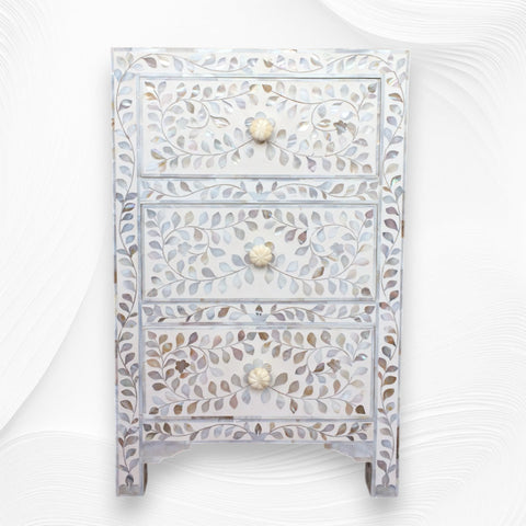 Rosa MOP Inlay 3 Drawer Bedside White