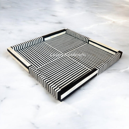 Roy Stripe Bone Inlay Tray Square Black 1