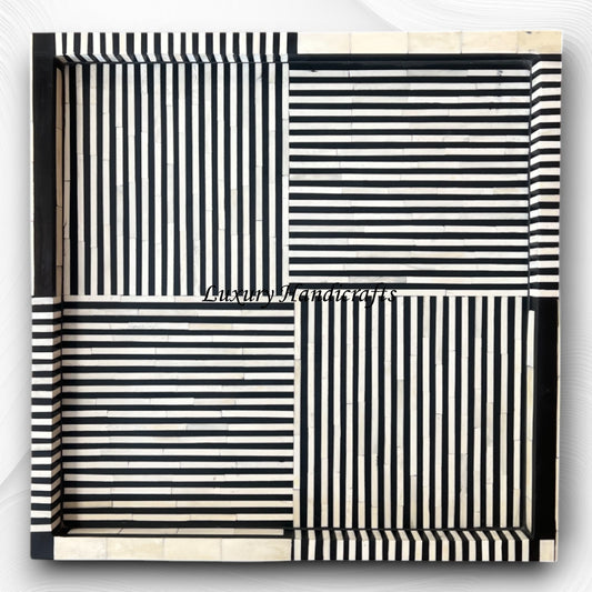 Roy Stripe Bone Inlay Tray Square Black 2