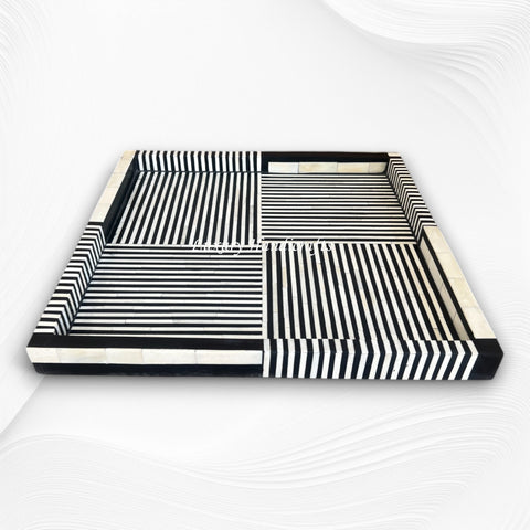 Roy Stripe Bone Inlay Tray Square Black 3
