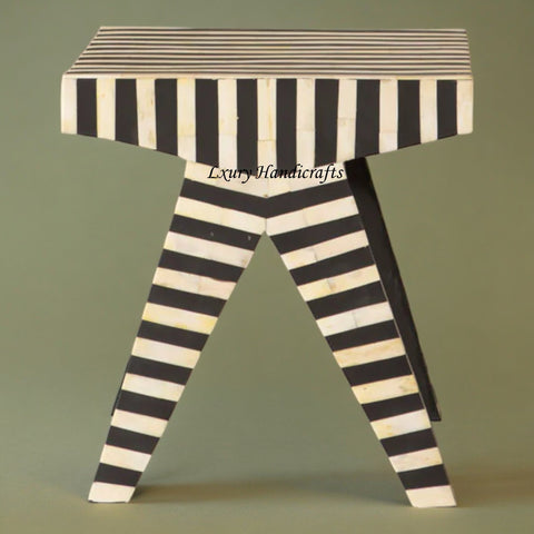 Rue Bone Inlay Stripe Side Table Black 1