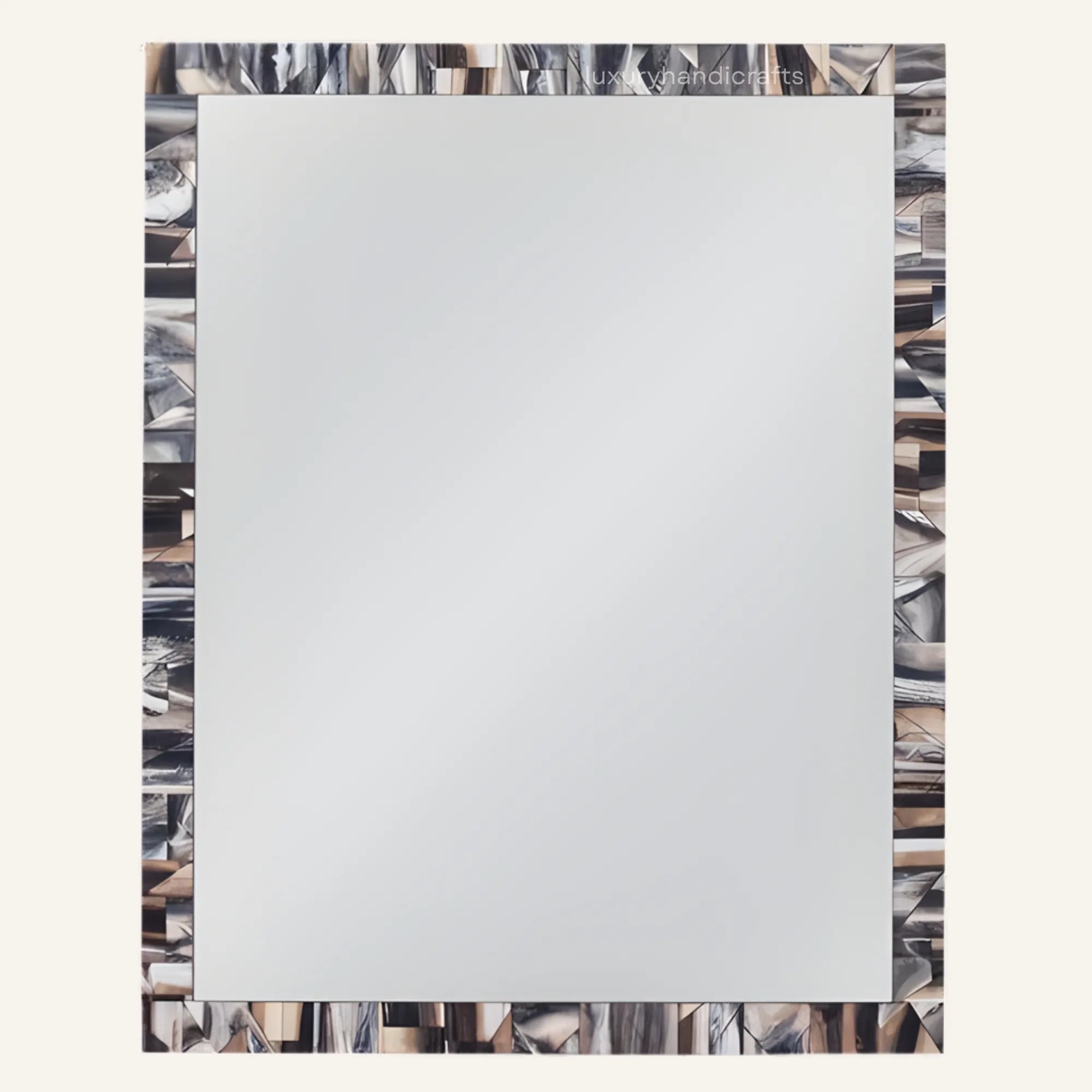 Frosted glass panel with a decorative frame featuring abstract patterns.