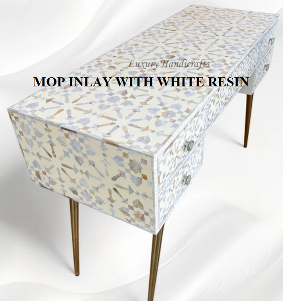 Custom MOP Inlay Moroccan 9 Drawer Chest White