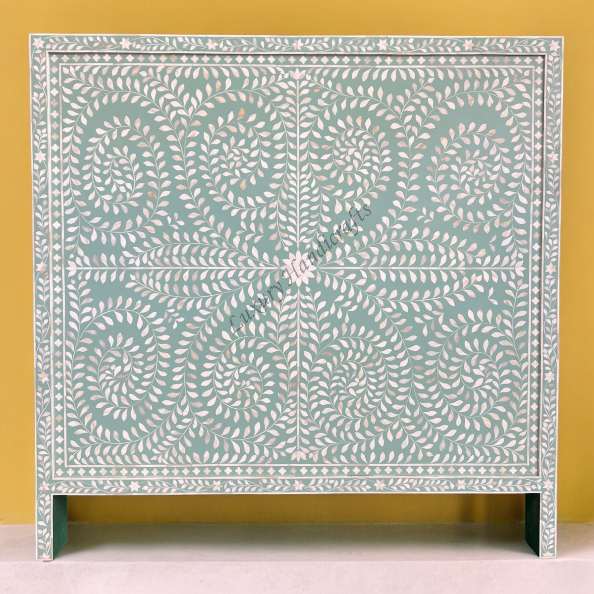 Scroll Vine Bone Inlay Headboard Sage Green