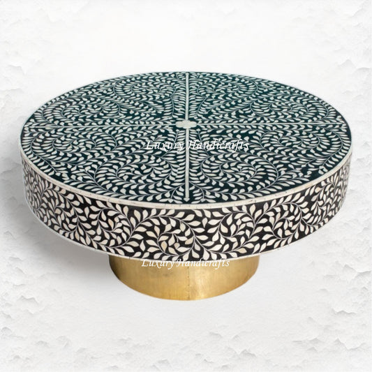 Scroll Vine Bone Inlay Coffee Table Black