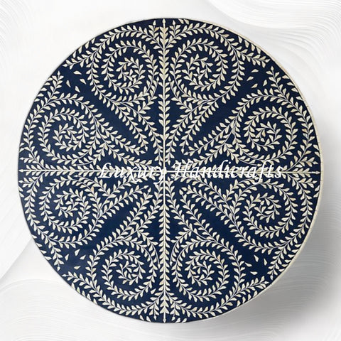 Scroll Vine Bone Inlay Coffee Table Indigo Blue