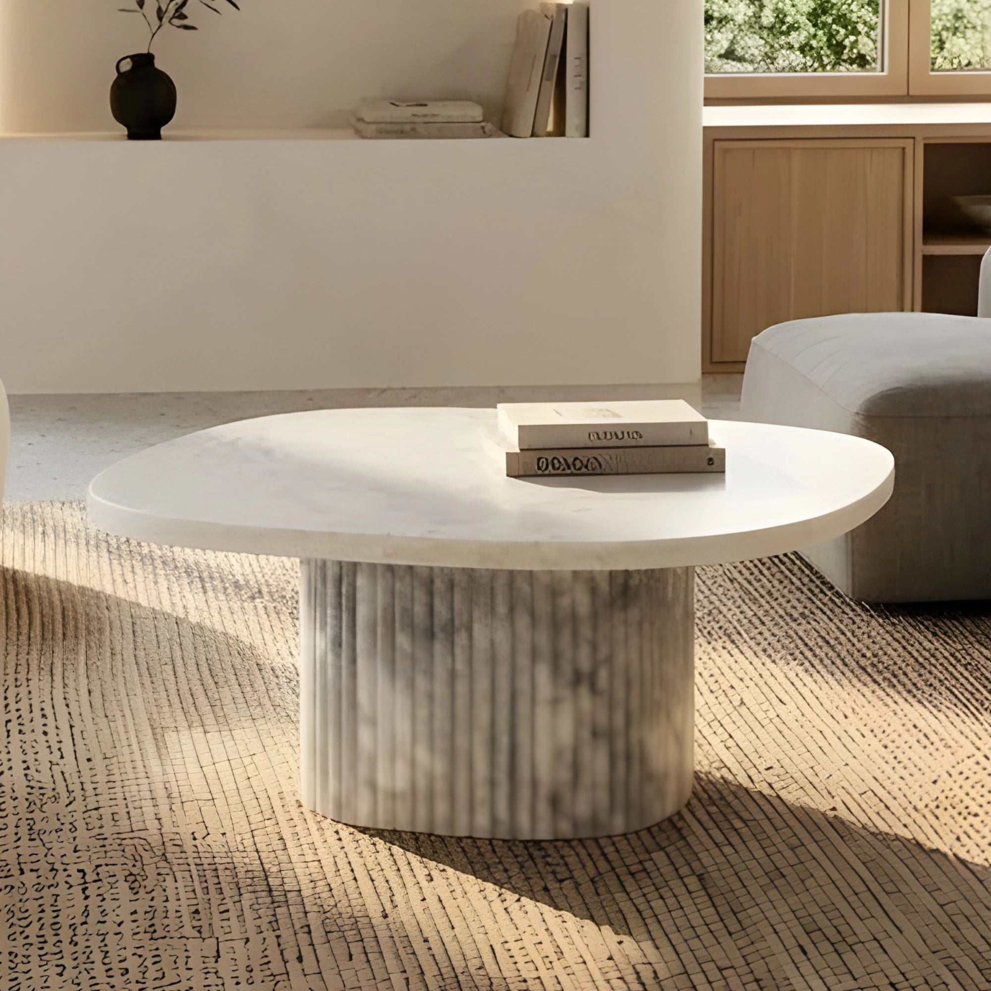 Soft Square marble coffee table in a modern living room setting