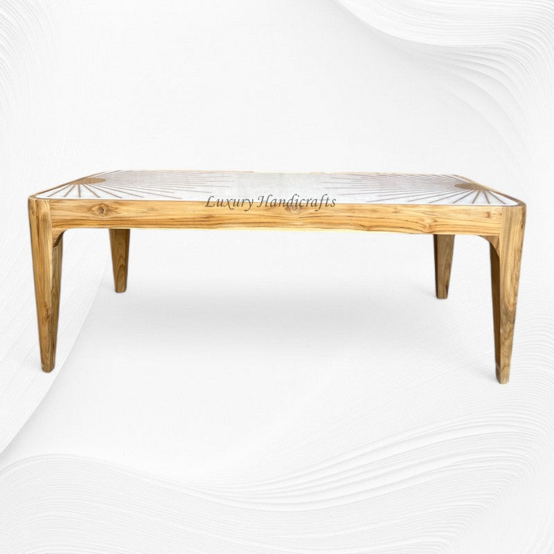 Starburst Marble Brass Inlay Rectangular Coffee Table Natural Finish 4