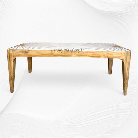 Starburst Marble Brass Inlay Rectangular Coffee Table Natural Finish 4