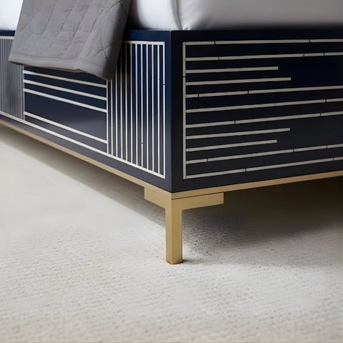 Strip Bone Inlay Bed Dark Blue