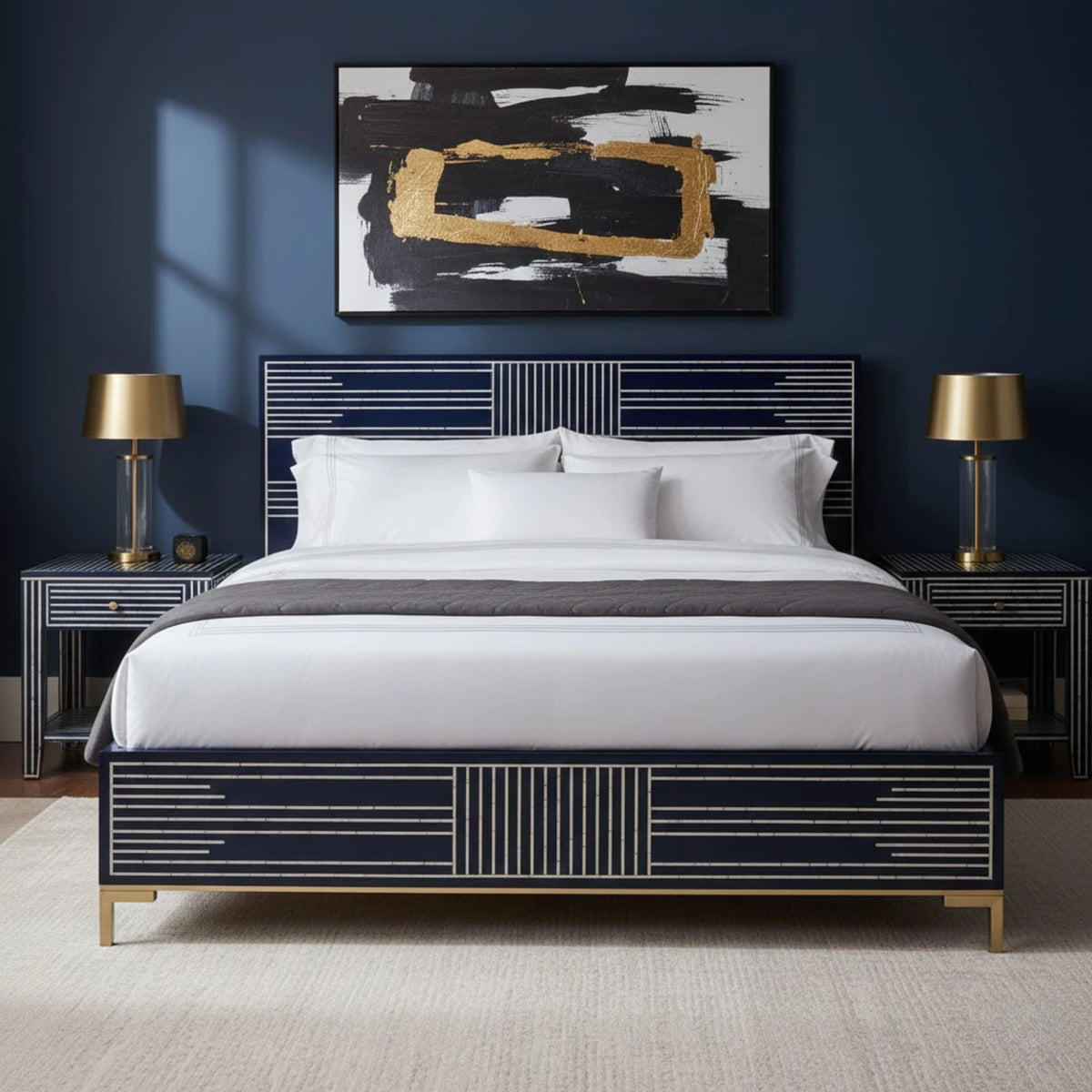 Strip Bone Inlay Bed Dark Blue