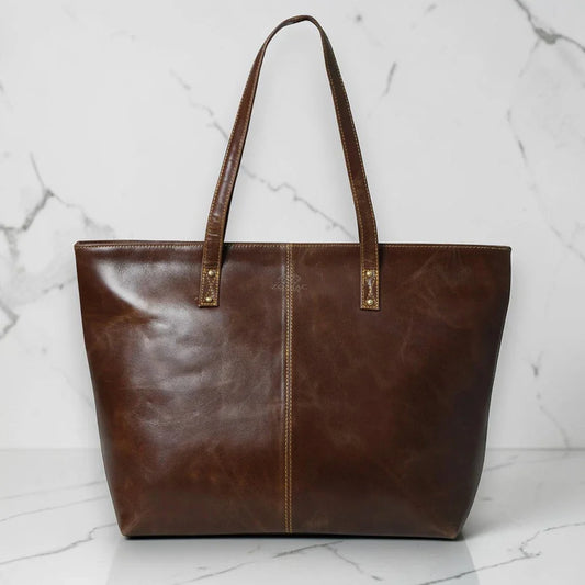 Stylish Jimmy Genuine Leather Tote Handbag Dark Brown