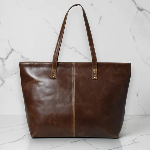Stylish Jimmy Genuine Leather Tote Handbag Dark Brown