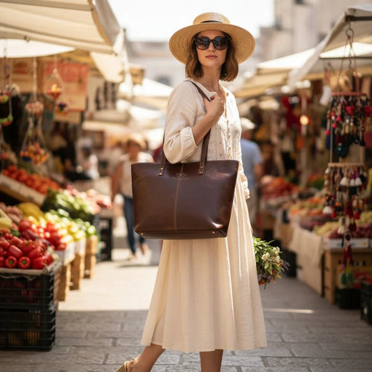 Stylish Jimmy Genuine Leather Tote Handbag Dark Brown