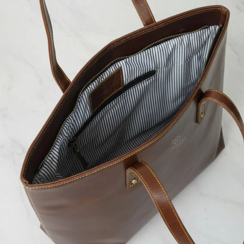 Stylish Jimmy Genuine Leather Tote Handbag Dark Brown
