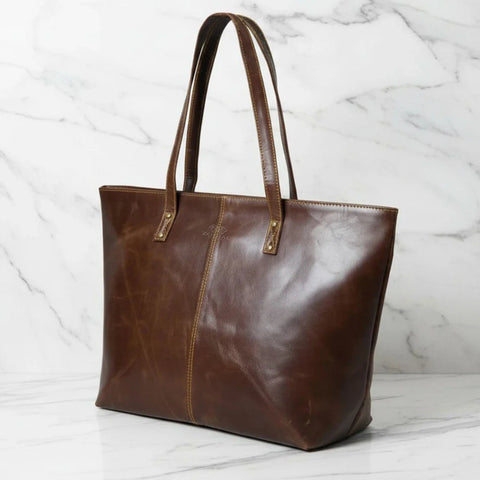 Stylish Jimmy Genuine Leather Tote Handbag Dark Brown