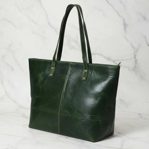 Stylish Jimmy Genuine Leather Tote Handbag Green
