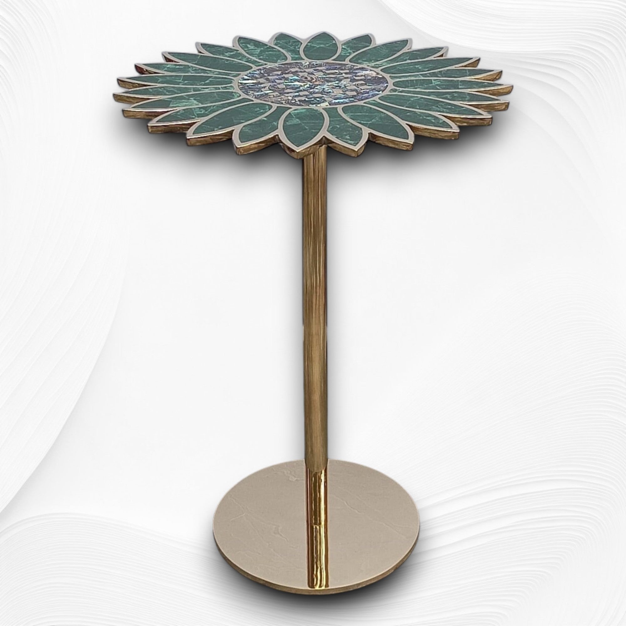 Sunflower Brass Side Table with Green Aventurine 3
