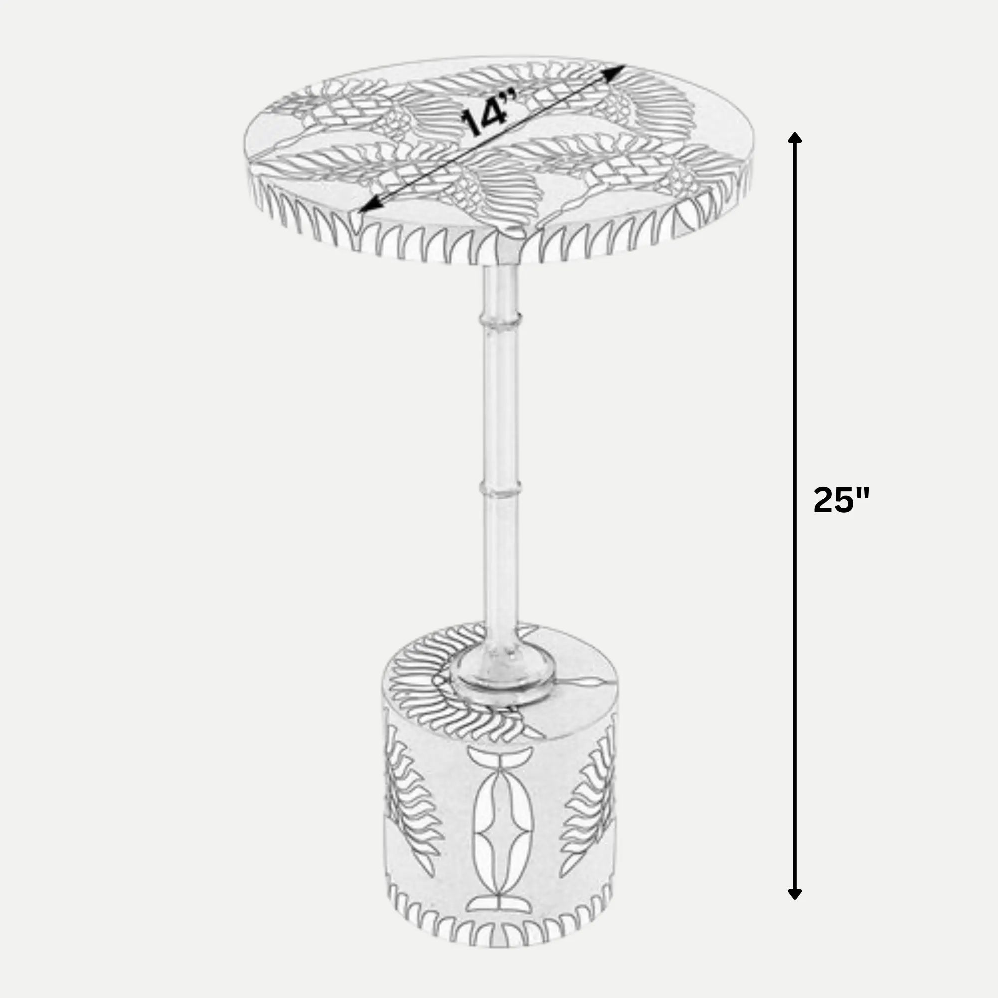 Decorative stool with measurements on a white background