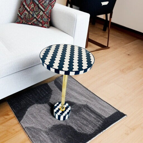 Hexa Inlay Side Table Blue