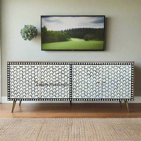 Targua Bone Inlay 4 Door Media Cabinet Black