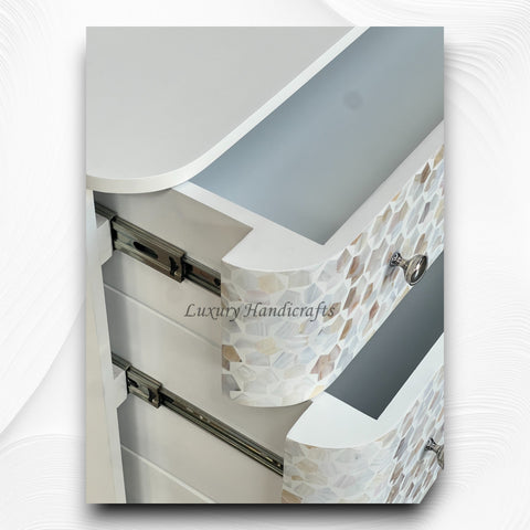 Targua MOP Inlay 3 Drawer Chest White Metal 4
