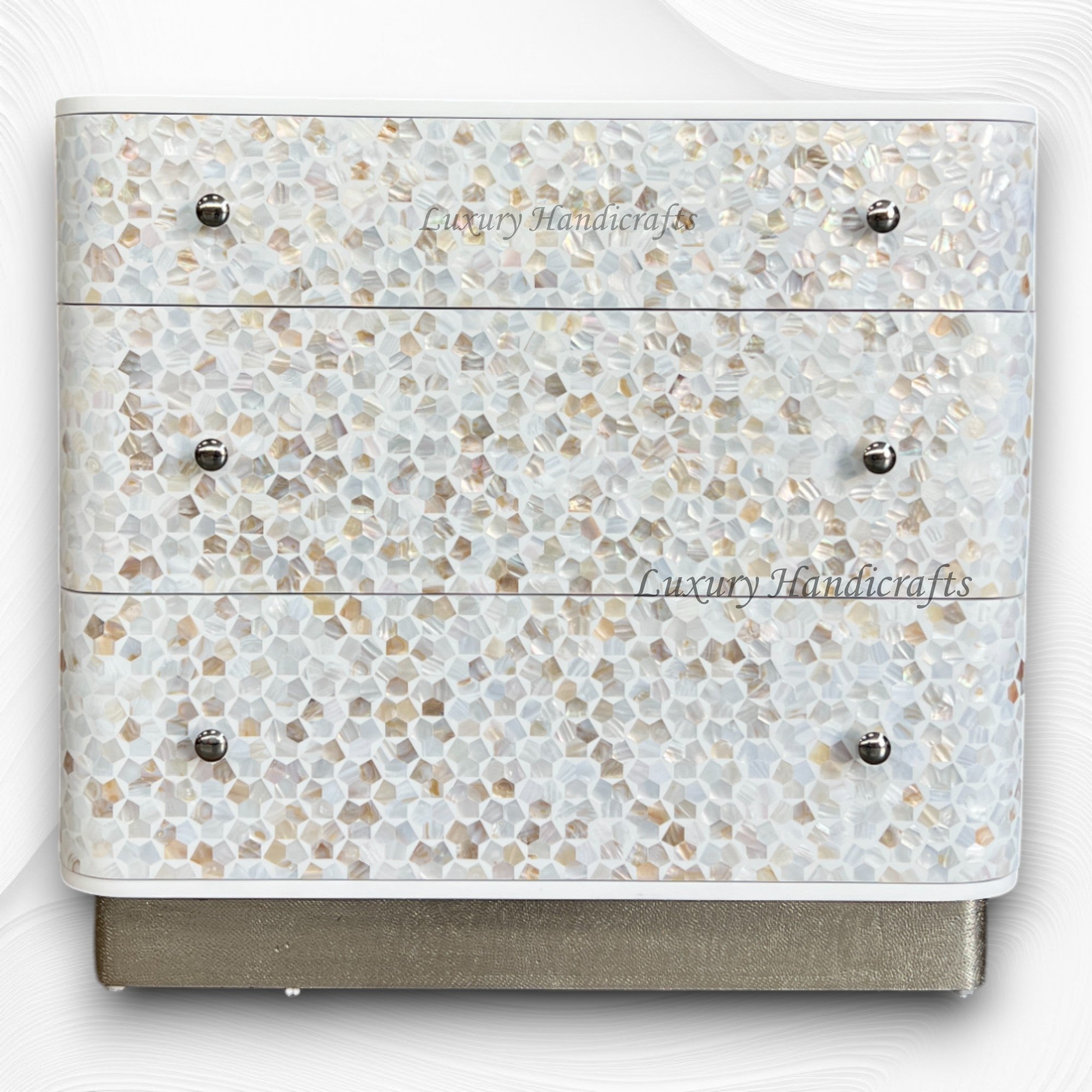 Targua MOP Inlay 3 Drawer Chest White Metal 7