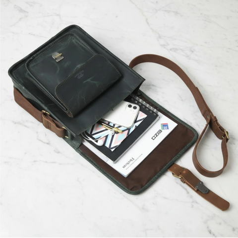 The Classic Green with Brown Accent Crossbody Messenger Bag