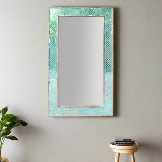 Thikri Glass Inlay Mirror Green With Brass Work 1