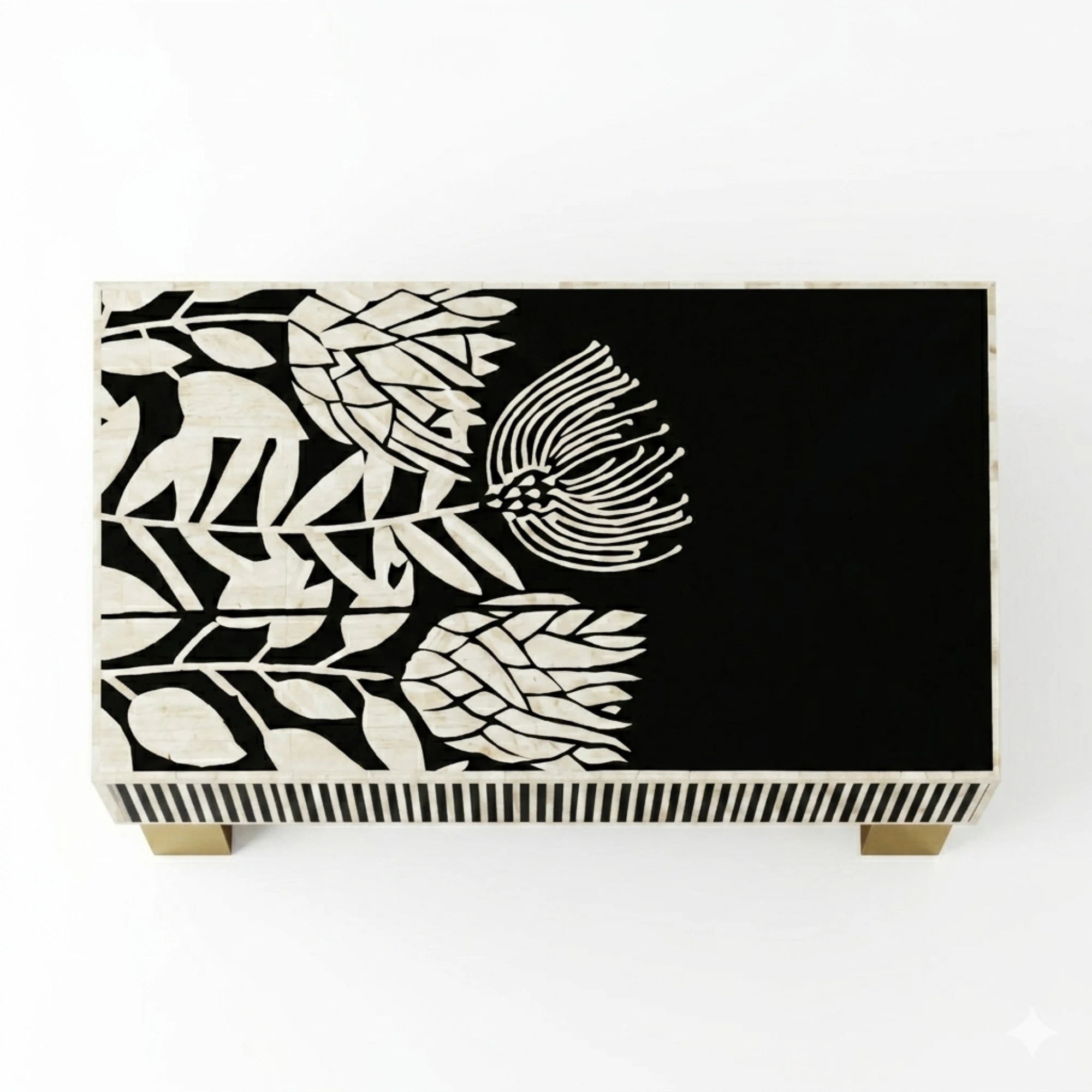 Black and white patterned box on a white background