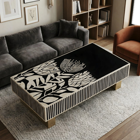 Decorative coffee table with floral patterns