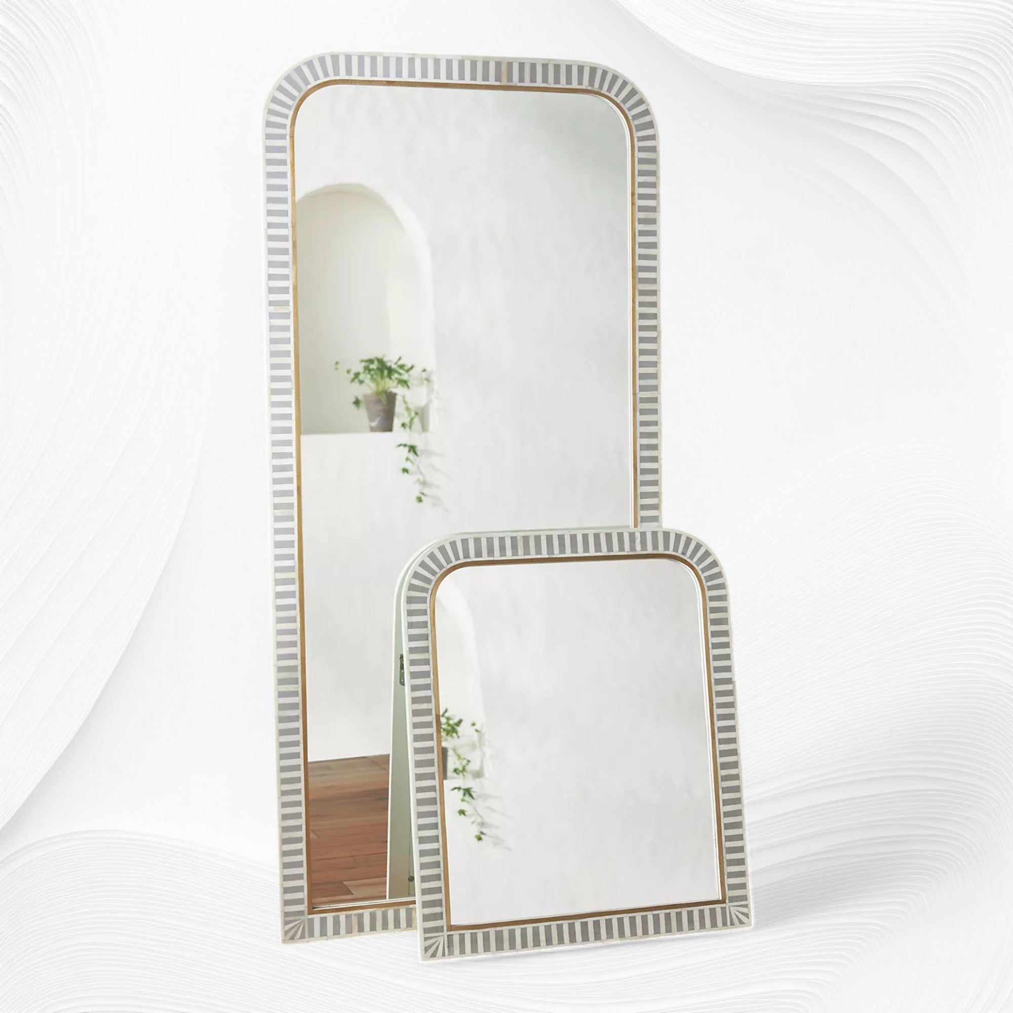 Waterfall Bone Inlay Floor Mirror Grey 4