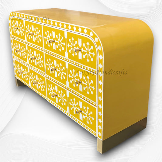 Waterfall Moroccan Bone Inlay 6 Drawer Sideboard Yellow 1