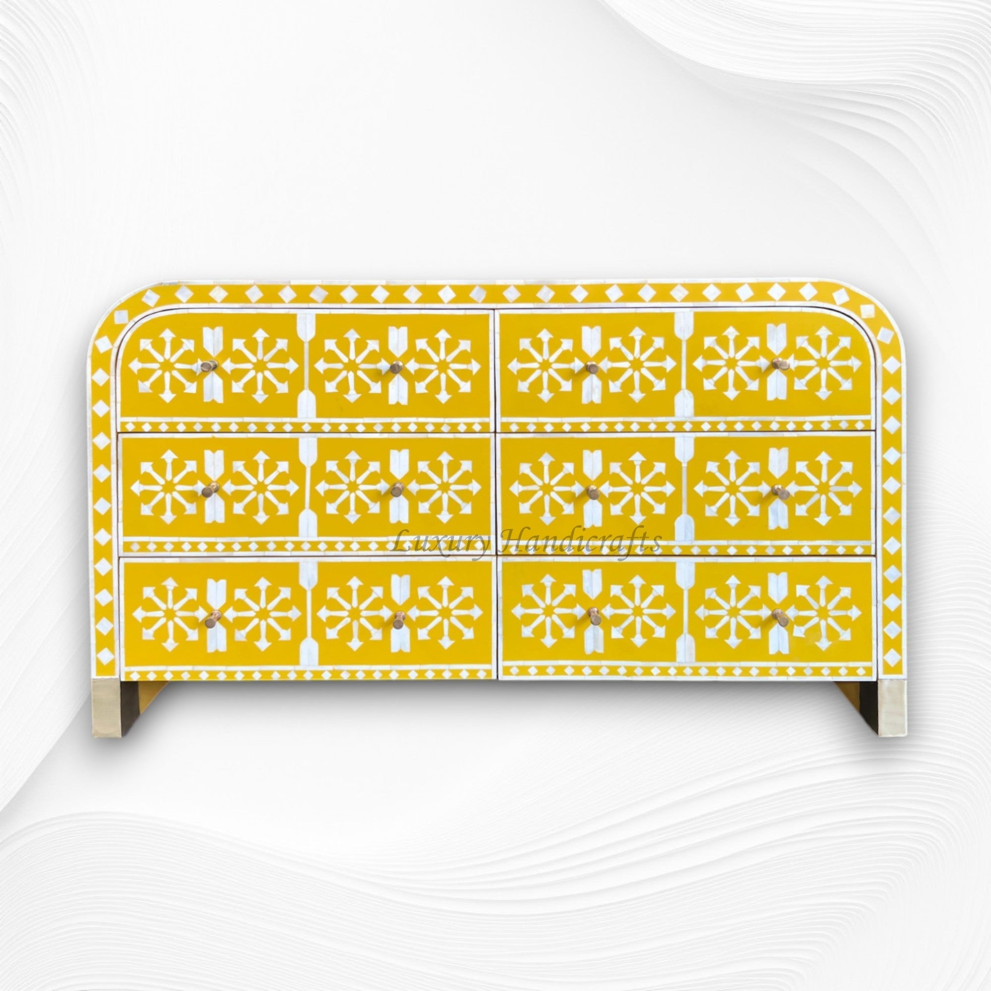 Waterfall Moroccan Bone Inlay 6 Drawer Sideboard Yellow 3