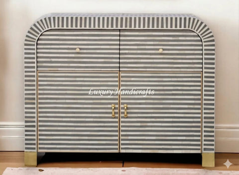 Waterfall Bone Inlay 2 Drawer 2 Door Cabinet Grey